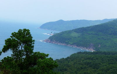 High angle view of bay against sky