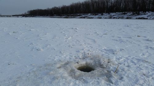 Scenic view of snow covered land