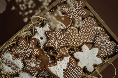 High angle view of cookies on table