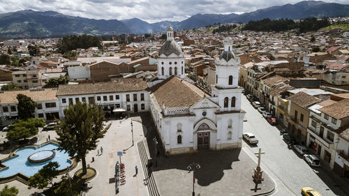 High angle view of buildings in city