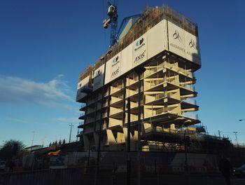 Low angle view of built structure against clear sky