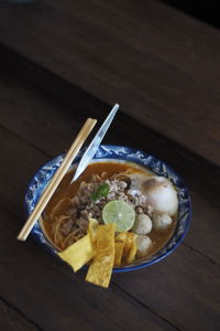 High angle view of food on table