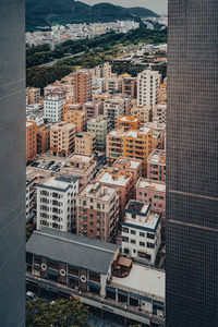 High angle view of buildings in city