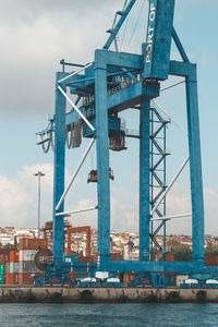 Crane at construction site against sky