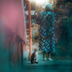 Woman walking with umbrella