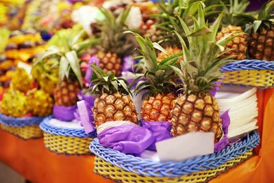 Close-up of pineapples for sale