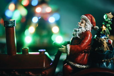 Close-up of christmas lights on table