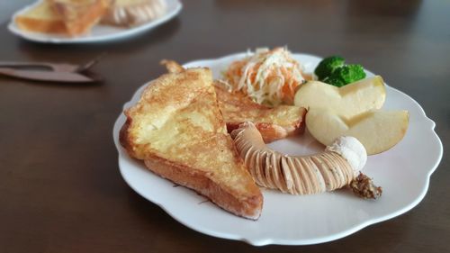 High angle view of breakfast served on table