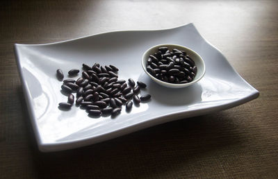 High angle view of food in plate on table