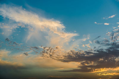 Low angle view of cloudy sky during sunset