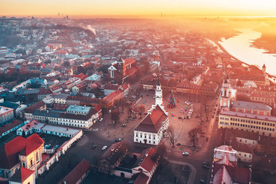 High angle view of street amidst buildings in city