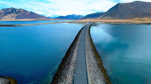 High angle view of sea against sky,viking sword road in iceland