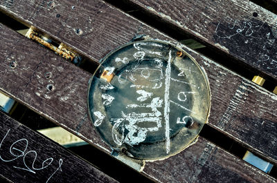High angle view of old glass on table