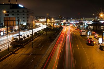 Traffic on city street at night