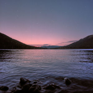 Scenic view of lake against sky during sunset