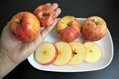 High angle view of apples on table