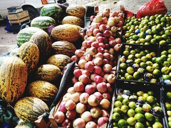 High angle view of fruits for sale at market stall