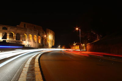 Light trails on road at night