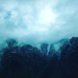 Low angle view of fog against sky