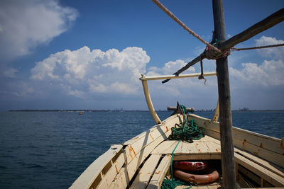 View of boat in sea against sky