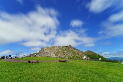 Scenic view of land against sky