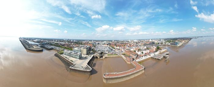 High angle view of cityscape against sky