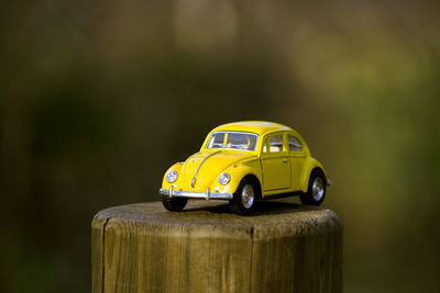 Close-up of toy car on road