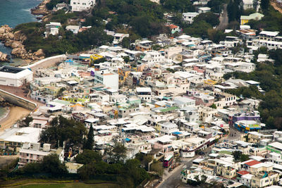 High angle view of buildings in city