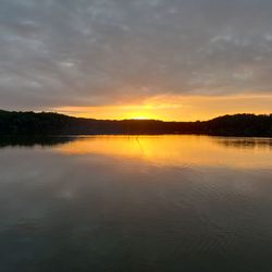 Scenic view of lake against sky during sunset