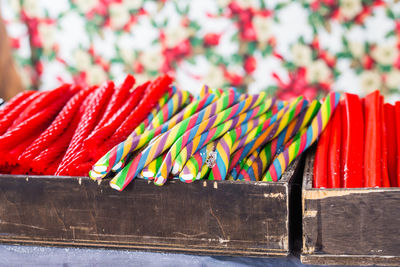 Close-up of multi colored decoration on table