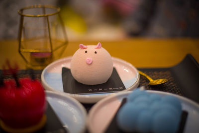 Close-up of dessert in plate on table