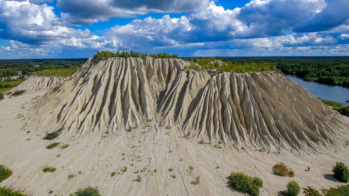 Panoramic view of land against cloudy sky