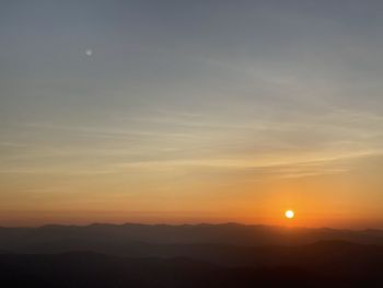 Scenic view of silhouette mountains against sky during sunset