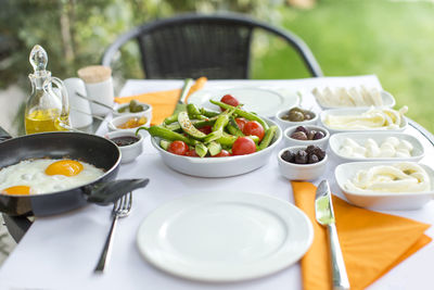 Close-up of breakfast served on table