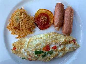 High angle view of breakfast served in plate