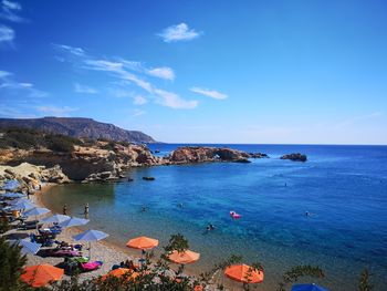 Scenic view of bay against sky