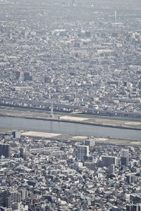 High angle view of city buildings