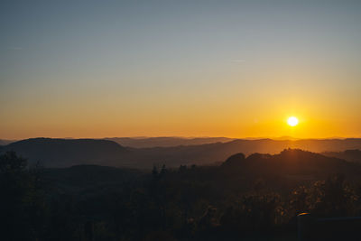 Scenic view of silhouette mountains against sky during sunset