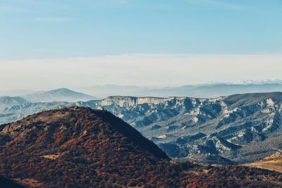 Scenic view of landscape and mountains against sky