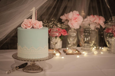 Close-up of flowers on table