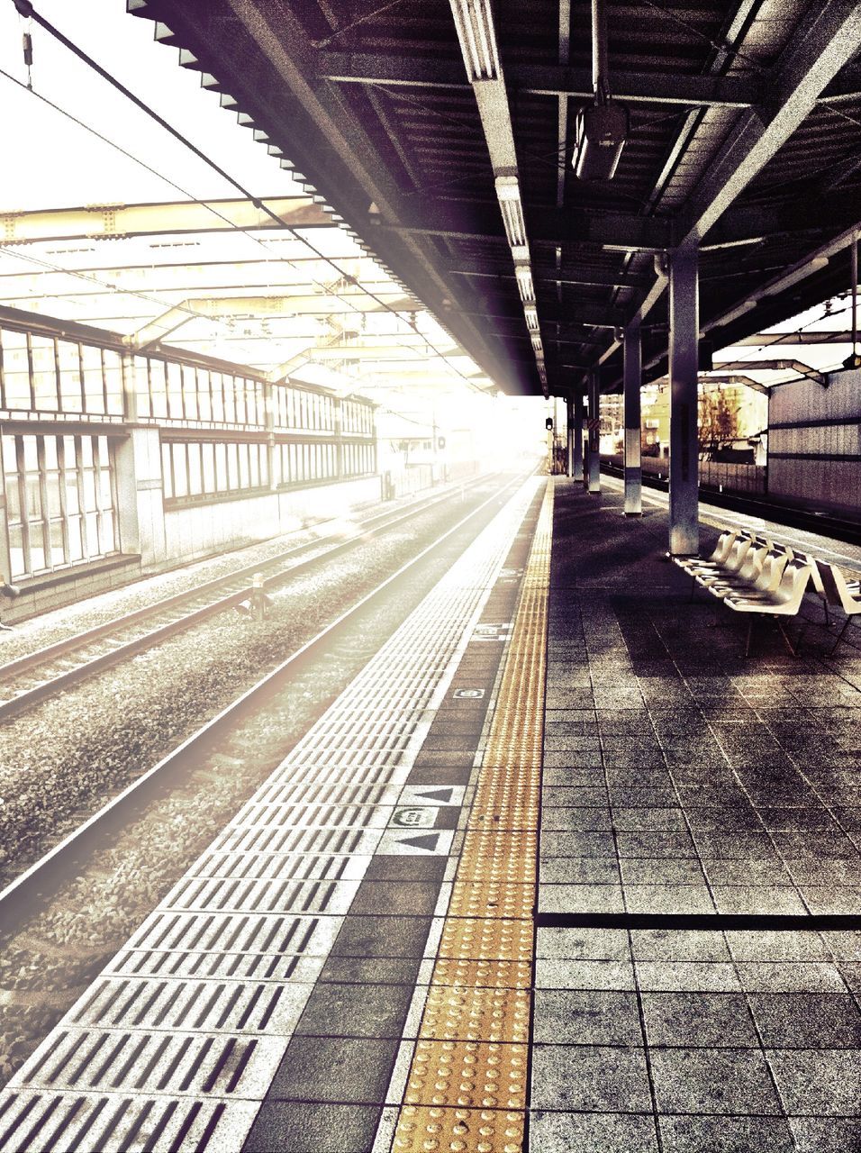 railroad track, rail transportation, transportation, railroad station platform, railroad station, public transportation, the way forward, diminishing perspective, built structure, indoors, vanishing point, architecture, railway track, empty, public transport, railway station platform, travel, train - vehicle, railway station, long