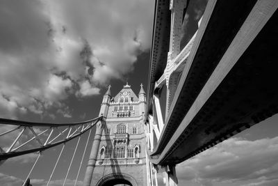 Low angle view of building against cloudy sky