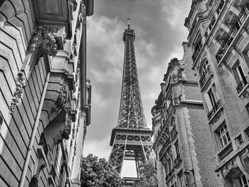 Low angle view of buildings in city. eiffel tower in paris