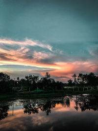 Scenic view of lake against sky during sunset