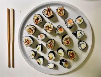 Directly above shot of breakfast served on table