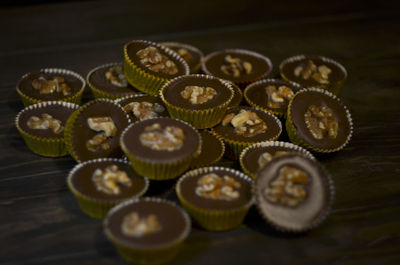 High angle view of cupcakes on table