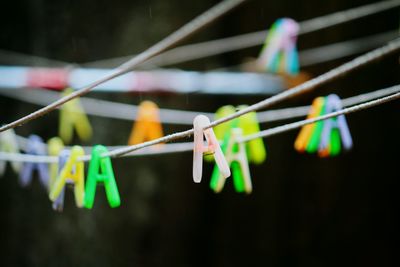 Close-up of clothes drying on clothesline