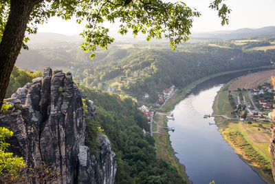 Scenic view of river passing through mountains