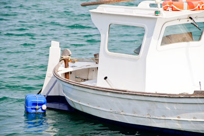 High angle view of boat sailing in sea