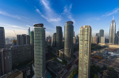 High angle view of buildings in city